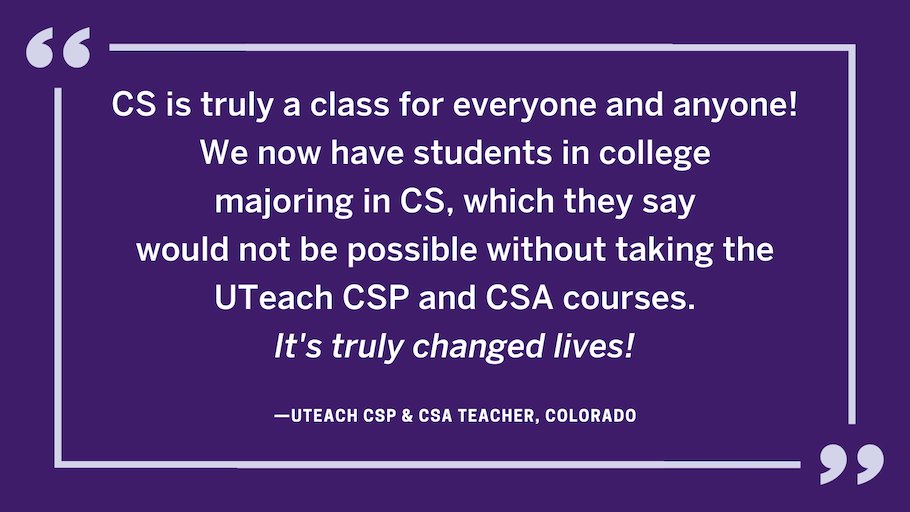 #CSTAPartnerMessage: Experience the power of #PBL with @uteachcs: Driving student engagement, teacher satisfaction, & academic excellence worldwide! 🌎 Get sample: cs.uteach.utexas.edu/contact