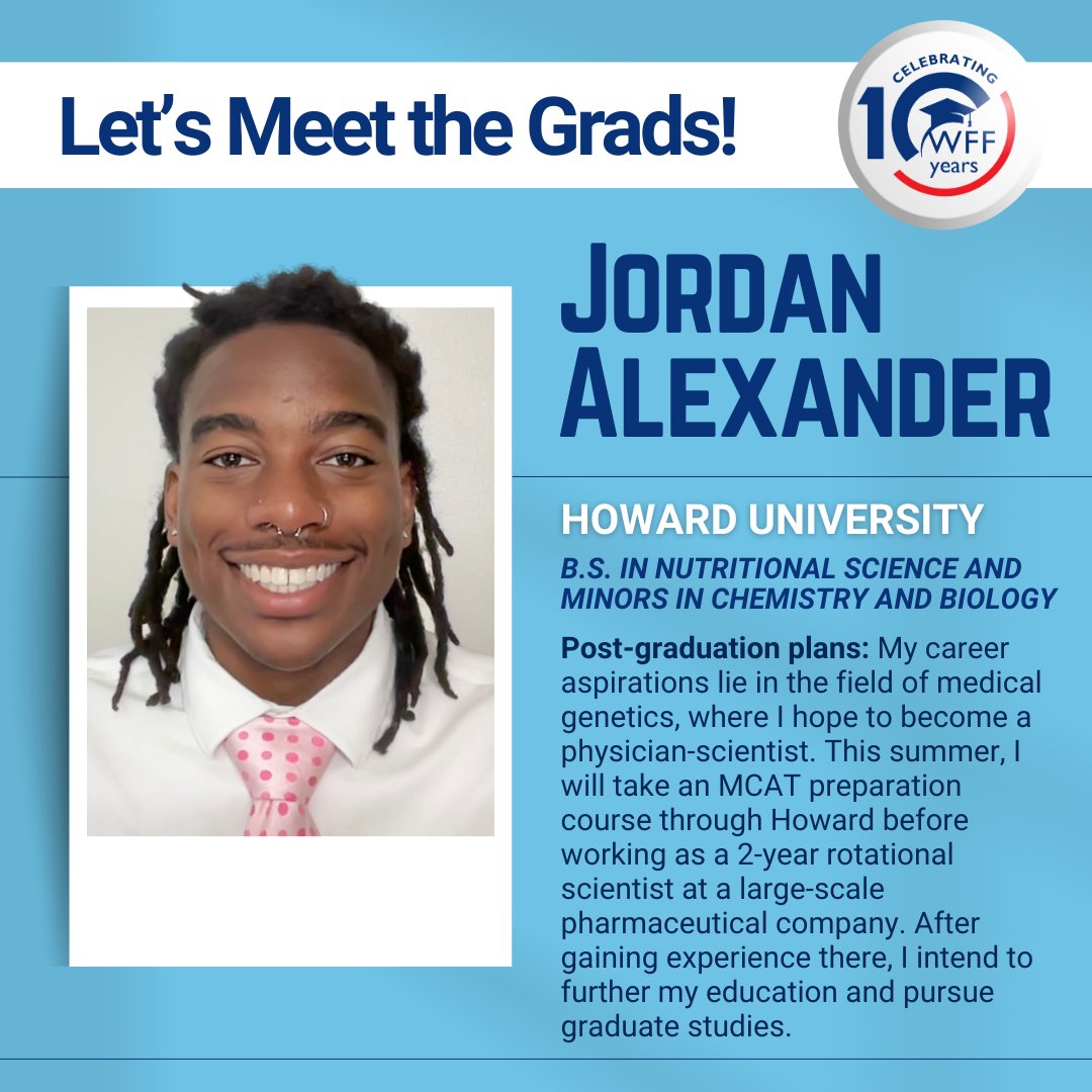 Introducing Jordan Alexander, a #HowardUniversity graduate with a degree in #NutritionalScience . 🎓 Jordan is embarking on an incredible journey, starting with an MCAT course & a scientist role at a pharmaceutical company. 🧬 We're excited to see your medical research develop!