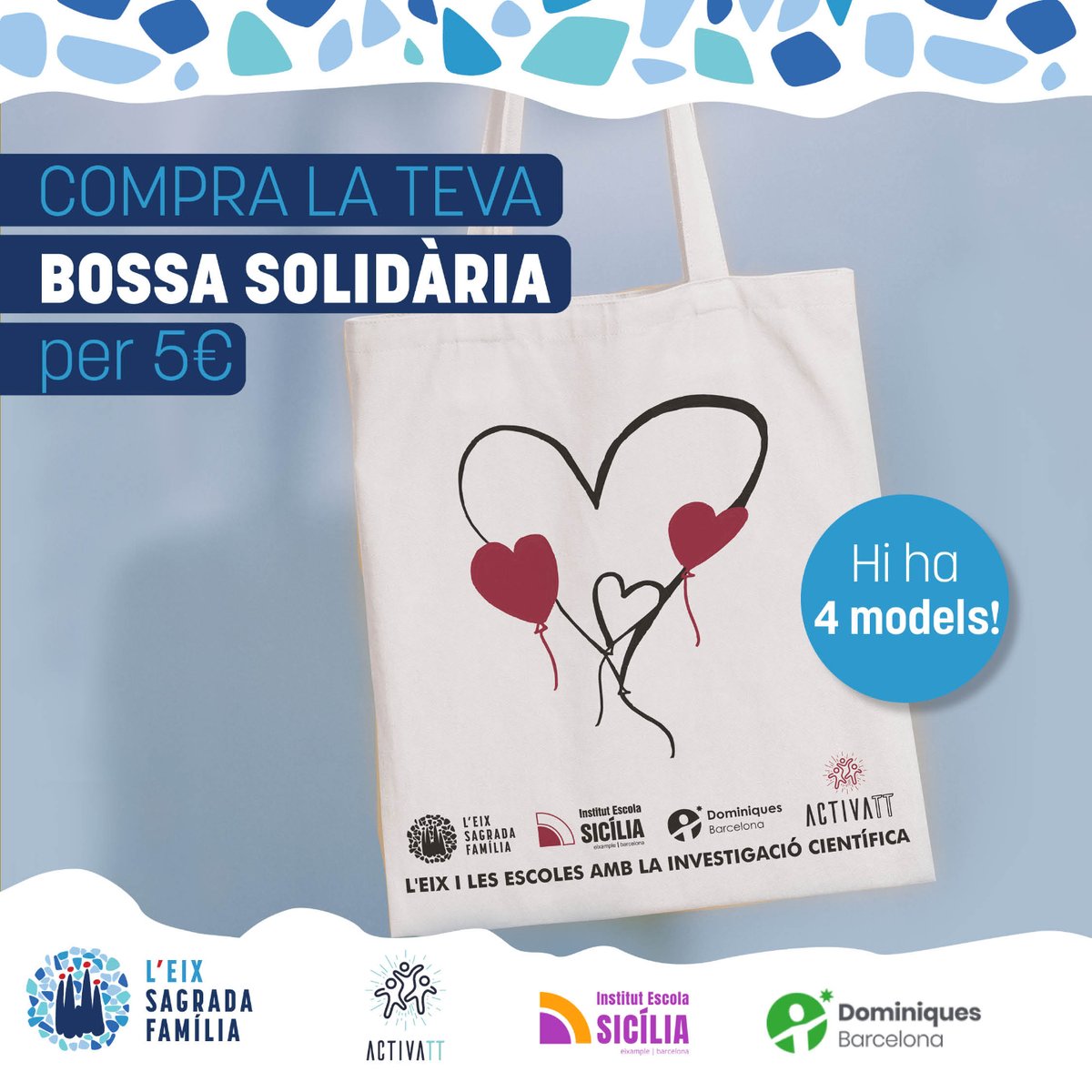 Eix Sagrada Família (@esagradafamilia) on Twitter photo Compra la teva bossa solidària! ❤️
💵 5€ ➡️ Tots els beneficis van destinats a l'associació <a href="/activatt_/">Activa'TT por la salud | Trombosis.</a> per donar suport als projectes d’investigació dins de l'Institut de Recerca Sant Pau per la trombosi i altres malalties vasculars Compra la teva bossa solidària! ❤️
💵 5€ ➡️ Tots els beneficis van destinats a l'associació <a href="/activatt_/">Activa'TT por la salud | Trombosis.</a> per donar suport als projectes d’investigació dins de l'Institut de Recerca Sant Pau per la trombosi i altres malalties vasculars