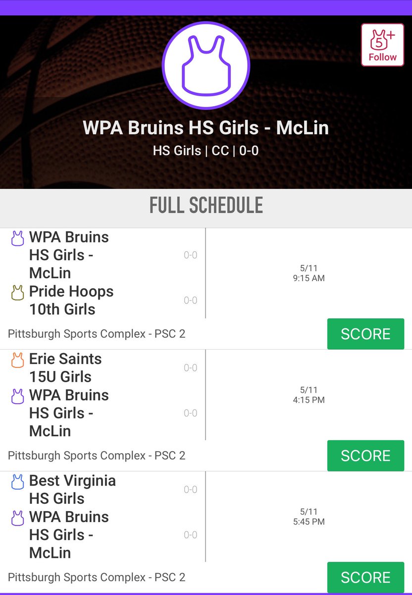 Schedule for today’s games at Pittsburgh Sports Complex!
