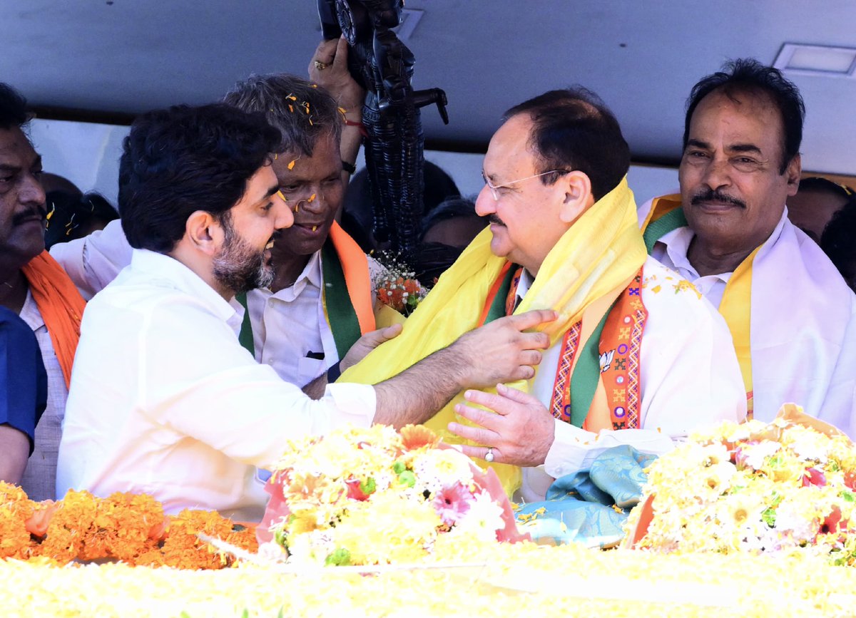 I thank the BJP National President, Shri @JPNadda Ji, for his presence and a vibrant campaign in Tirupati today! The massive outpour of support and affection shows that the people of Tirupati are ready for a change and will bless the alliance with a massive victory!…