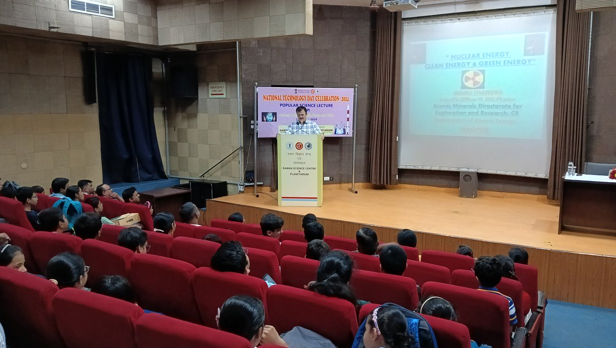National Technology Day was commemorated at RSC, Nagpur today. Shri Manu Thandra, Officer-In-Charge, Physics, Atomic Mineral Directorate, Central Region, Nagpur delivered lecture on theme 'Nuclear Power - Clean, Green & Safe'.