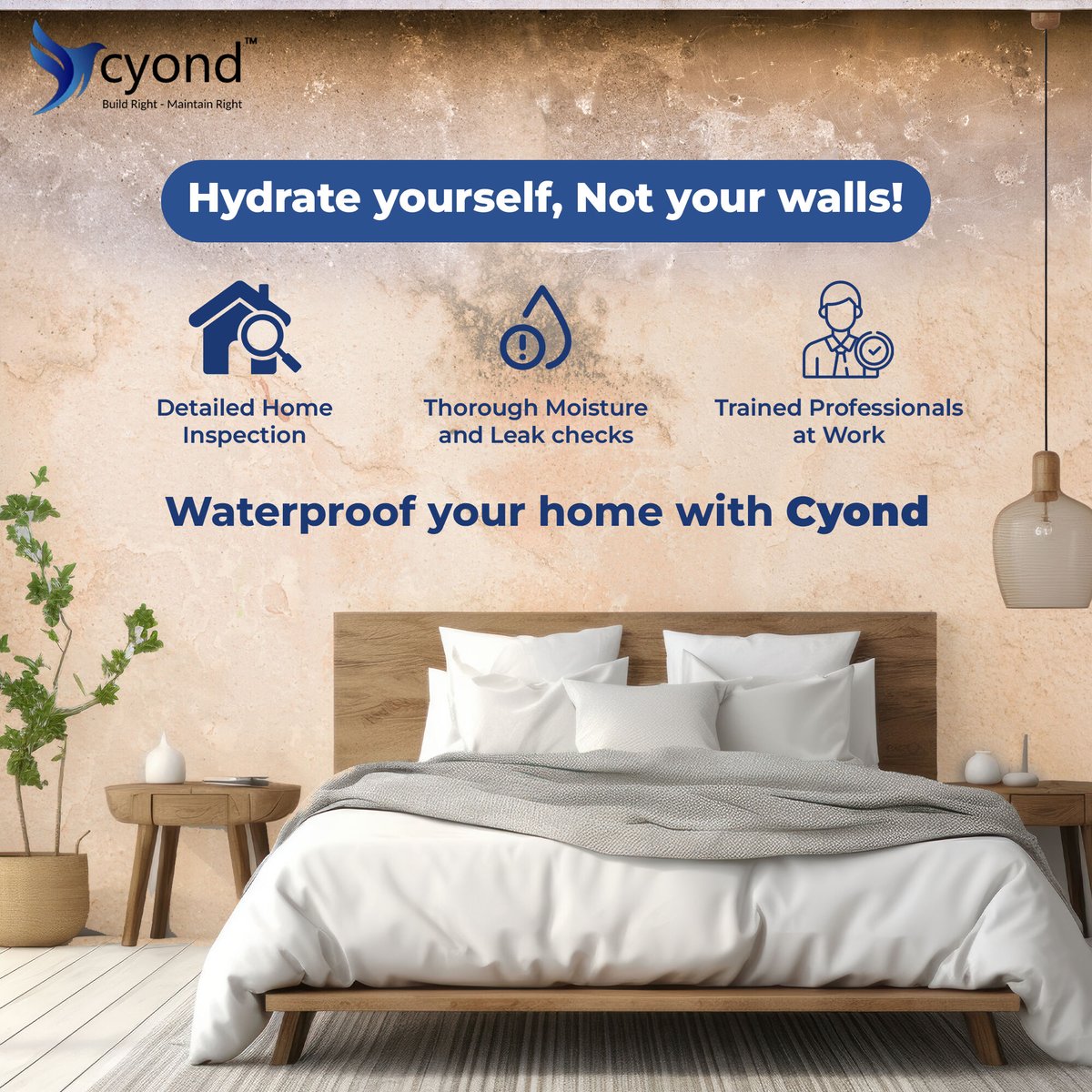 Hydrate your thirst, not your walls! Stay Dry & Fly High with Cyond, the ultimate waterproofing solution for your home. Protect your home from leaks and dampness. Say goodbye to worries and hello to a dry, worry-free home!
.
.
.
#cyond #protectyourhome #rain #raindrop #sm4dm