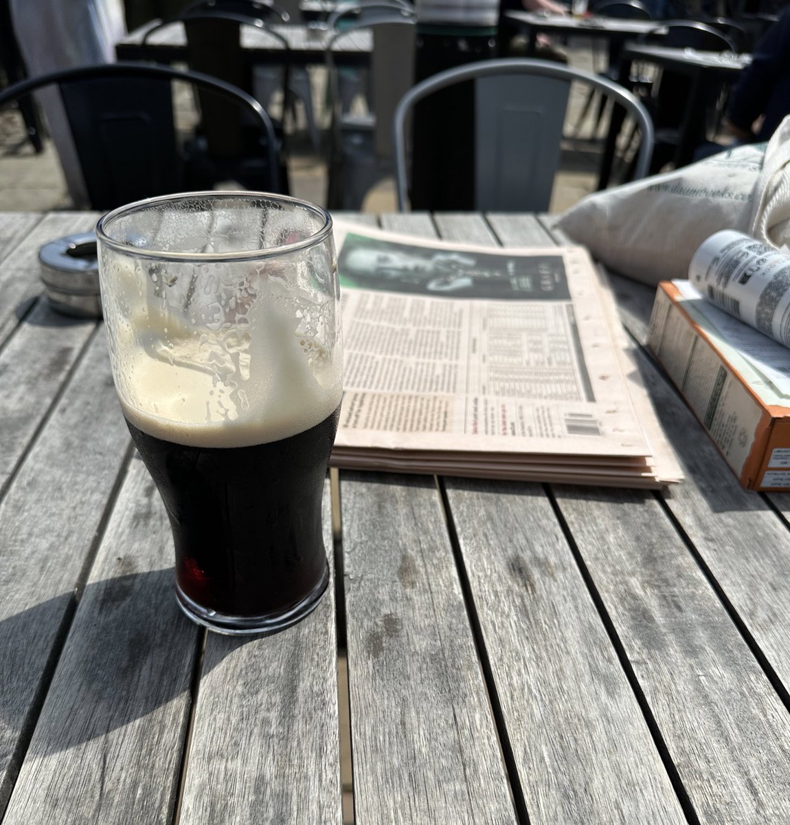 A sunny pub garden at 12pm on a Saturday with the newspaper 👌