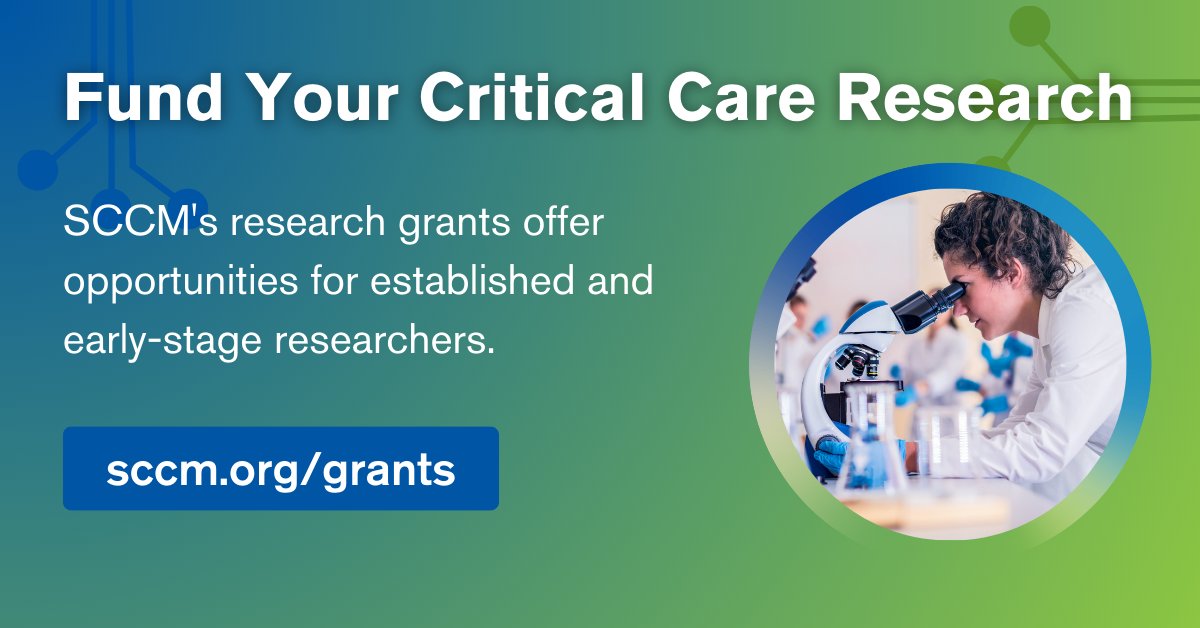 Apply to receive funding for your critical care research through SCCM research grants. SCCM is looking for a diverse group of applicants to represent the multiprofessional critical care team. Apply by August 1: sccm.org/grants #SCCMSoMe