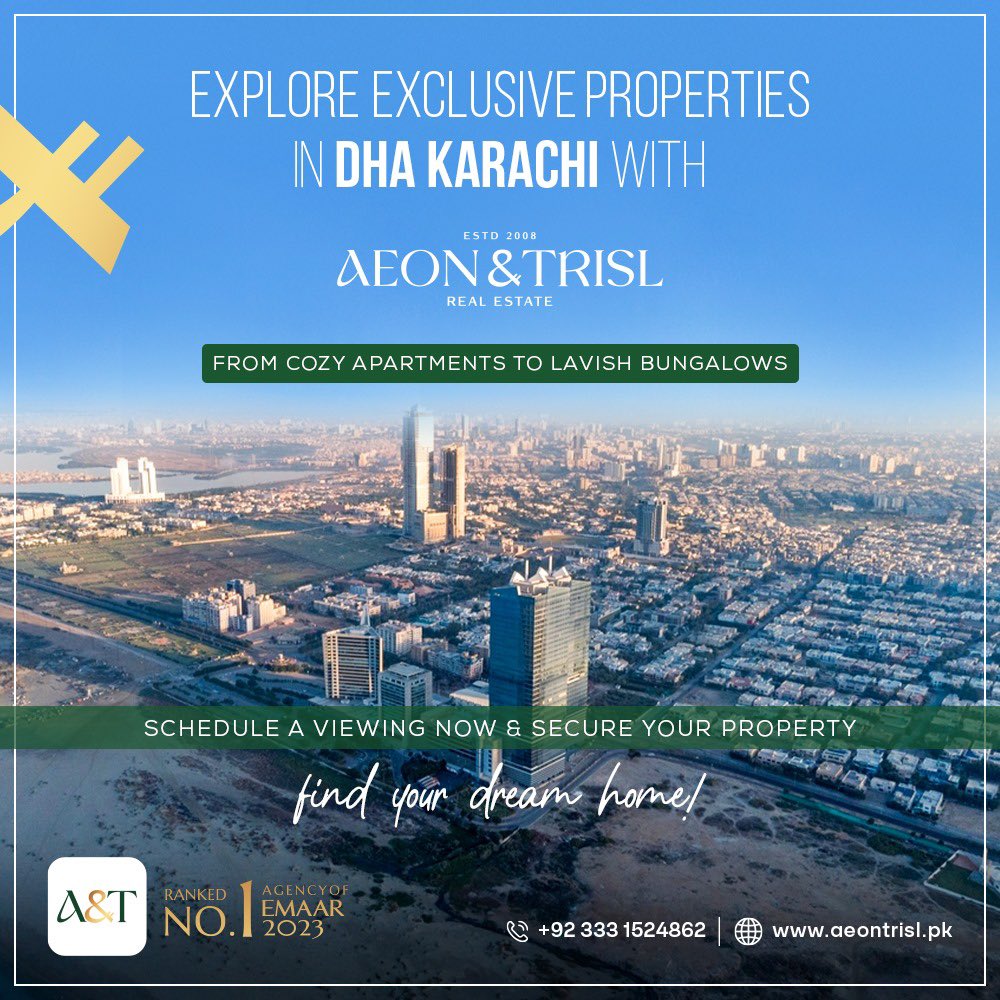 DHA KARACHI🌇

A community that's more than just a place to live, it's a lifestyle and a promising future!

Book through Emaar #1 Agency🎖
Register Your Interest Today
💬+92 333 1524862
WhatsApp: wa.me/+923331524862

#aeontrislpak #Dhakarachi #PropertySearch