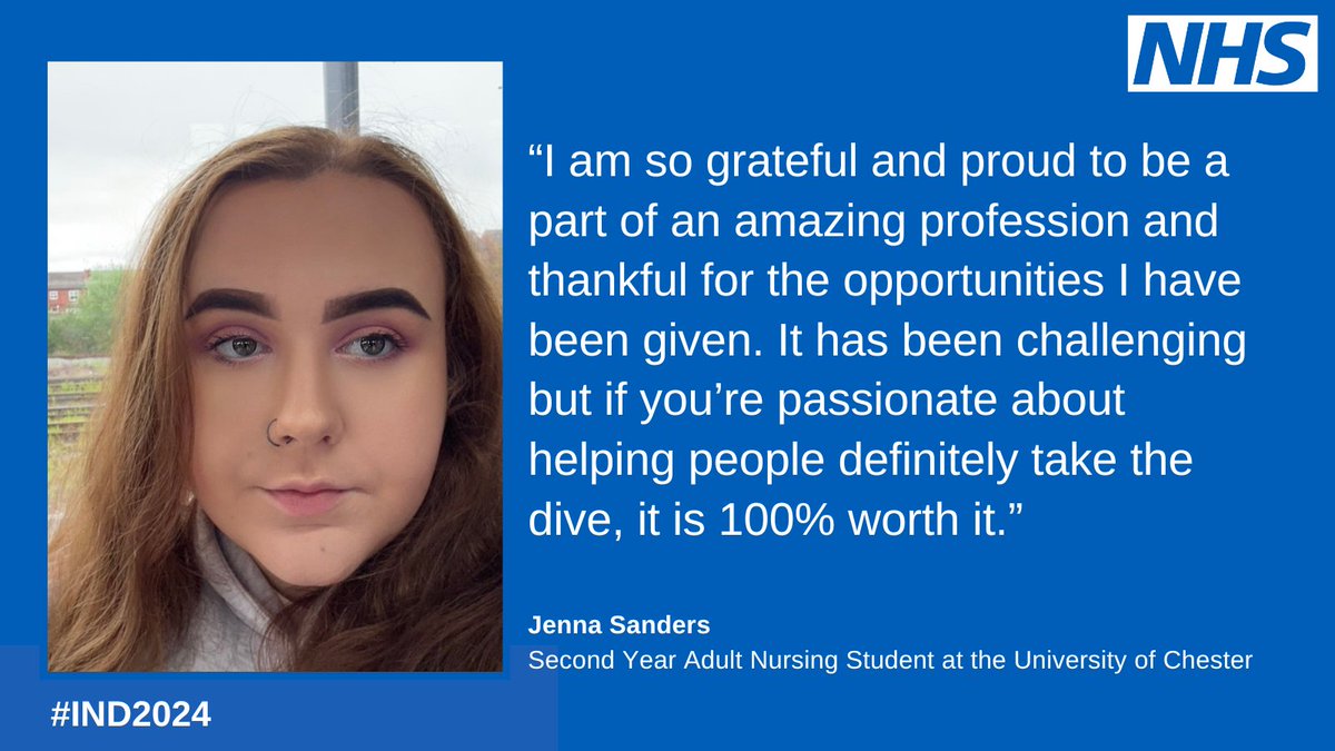 Jenna always wanted to become a nurse after seeing the way nurses worked tirelessly for her dad after he fell ill with cancer. Personal experiences shaped her passion for nursing. Interested in a nursing career ➡️ healthcareers.nhs.uk/we-are-the-nhs… #IND2024