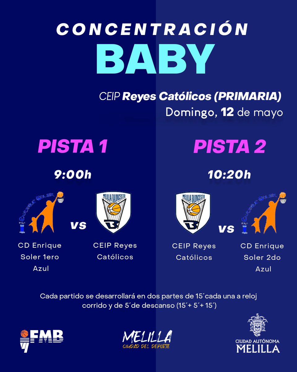 melillabcto's tweet image. 👧🏽​​​👦🏽​💙 | 𝗖𝗔𝗡𝗧𝗘𝗥𝗔 𝗖𝗠𝗕

Ya está disponible el horario de la nueva concentración 𝗕𝗔𝗕𝗬𝗕𝗔𝗦𝗞𝗘𝗧 que se celebrará este fin de semana.

#MelillaCiudadDelDeporte #cmb #fmb