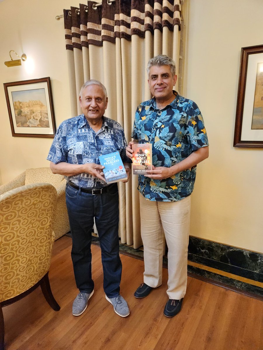 A real honour to have presented copies of my books #IndiasMostFearless 2 & 3 to the brilliant Adm Nirmal Verma, a former Navy Chief & India's High Commissioner to Canada. Currently, he's flying the Indian flag with distinction at the US Naval War College in Newport, Rhode Island.