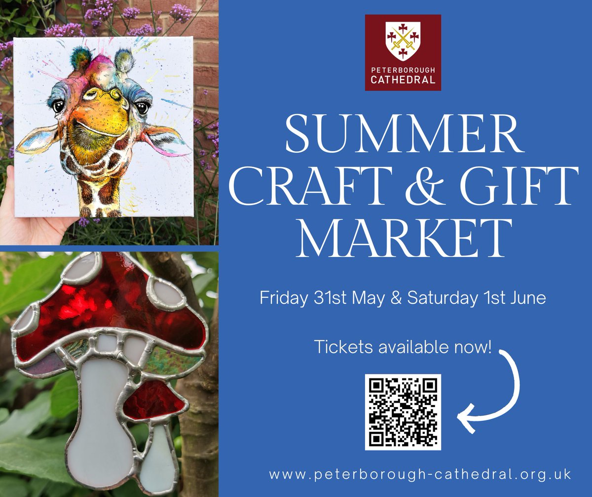 Our Summer craft & Gift market is just around the corner. Come along and discover a wide range of local, handcrafted goods and the best artisan eats around! Get your tickets today, all profits go towards sustaining our beautiful Cathedral: peterborough-cathedral.org.uk/summer-market.…