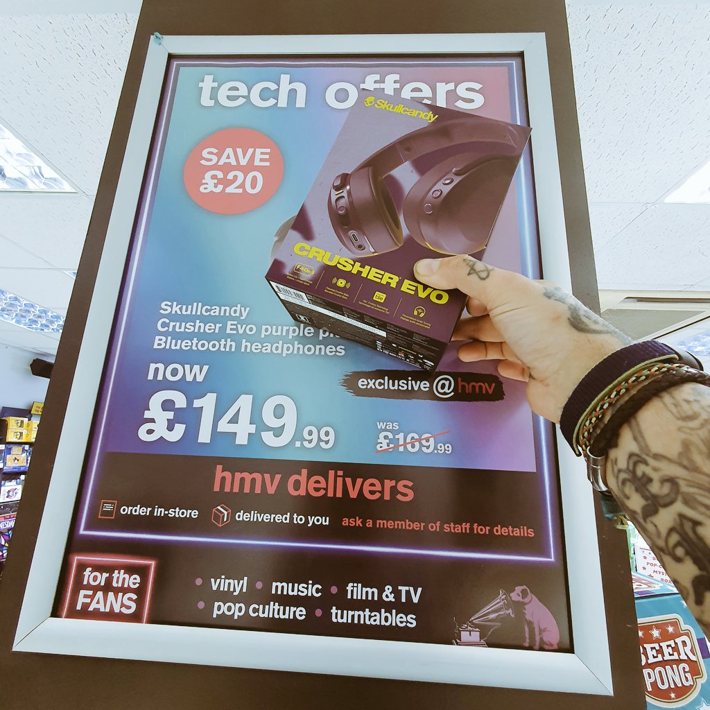 hmvBury's tweet image. Today's #Techommendation is epic @skullcandy #CrusherEvo #Bluetooth #Headphones in this positively popping plum purple #Colourway, these have serious #Haptic #BassDrivers, great battery life, adaptive audio that tailors to your hearing and for a limited time they're only £149.99!