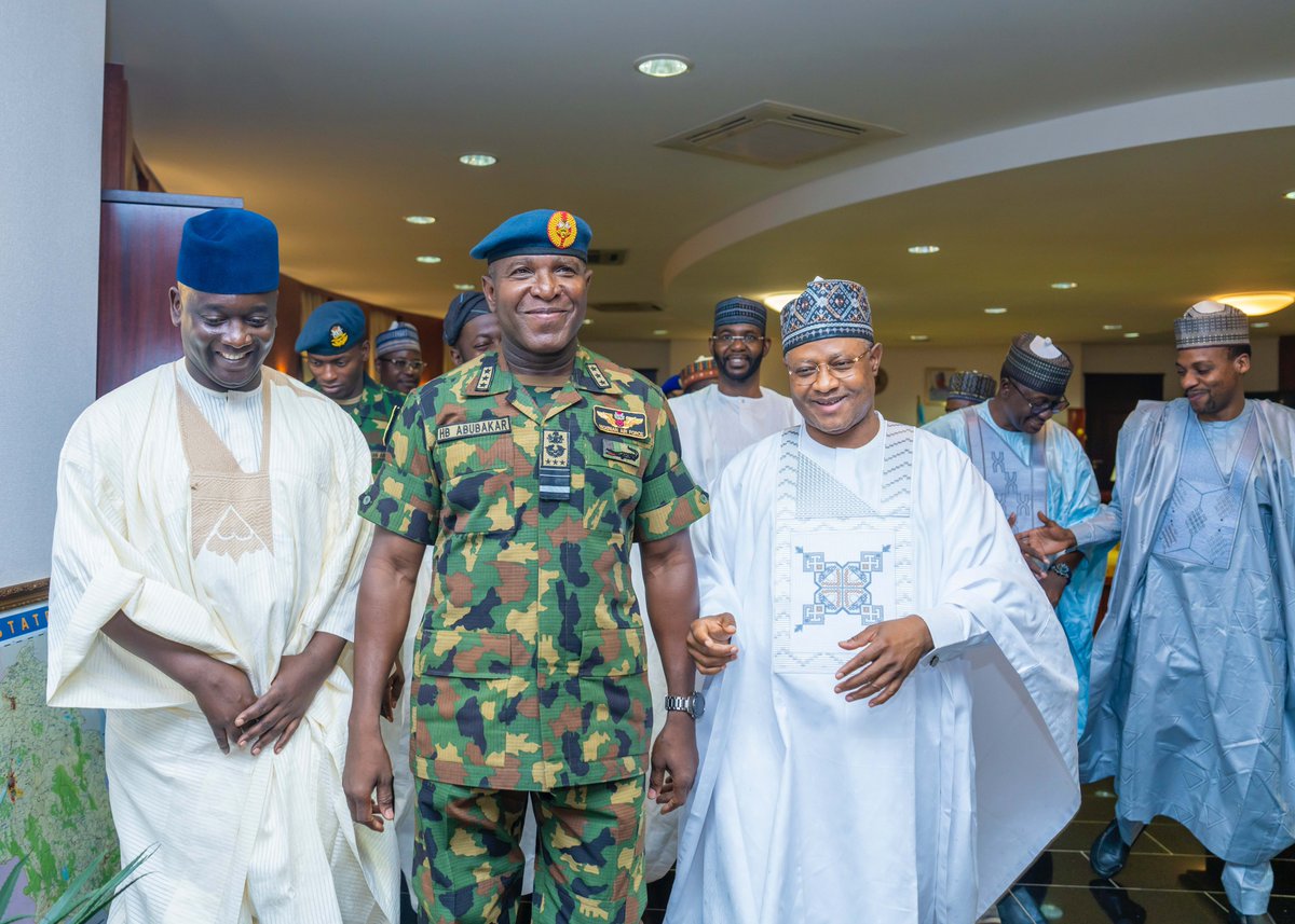 I received in audience, the Chief of Air Staff, Air Marshal Hassan Abubakar at the Sir Kashim Ibrahim House, Kaduna. We exchanged ideas on how to strengthen our partnership and re-energize the fight against terrorists, bandits, kidnappers, and other criminal elements in Kaduna