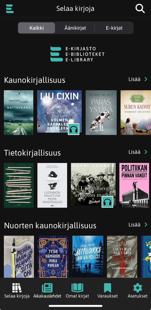 Menkäähän ihmiset tutustumaan E-kirjastoon. Valikoima sisältää E-kirjoja, äänikirjoja ja digilehtiä. Minusta tuli heti fani! 🤩#lukeminen #ekirjasto #ekirja #digilehti #äänikirja <a href="/NatLibFi/">Kansalliskirjasto</a>