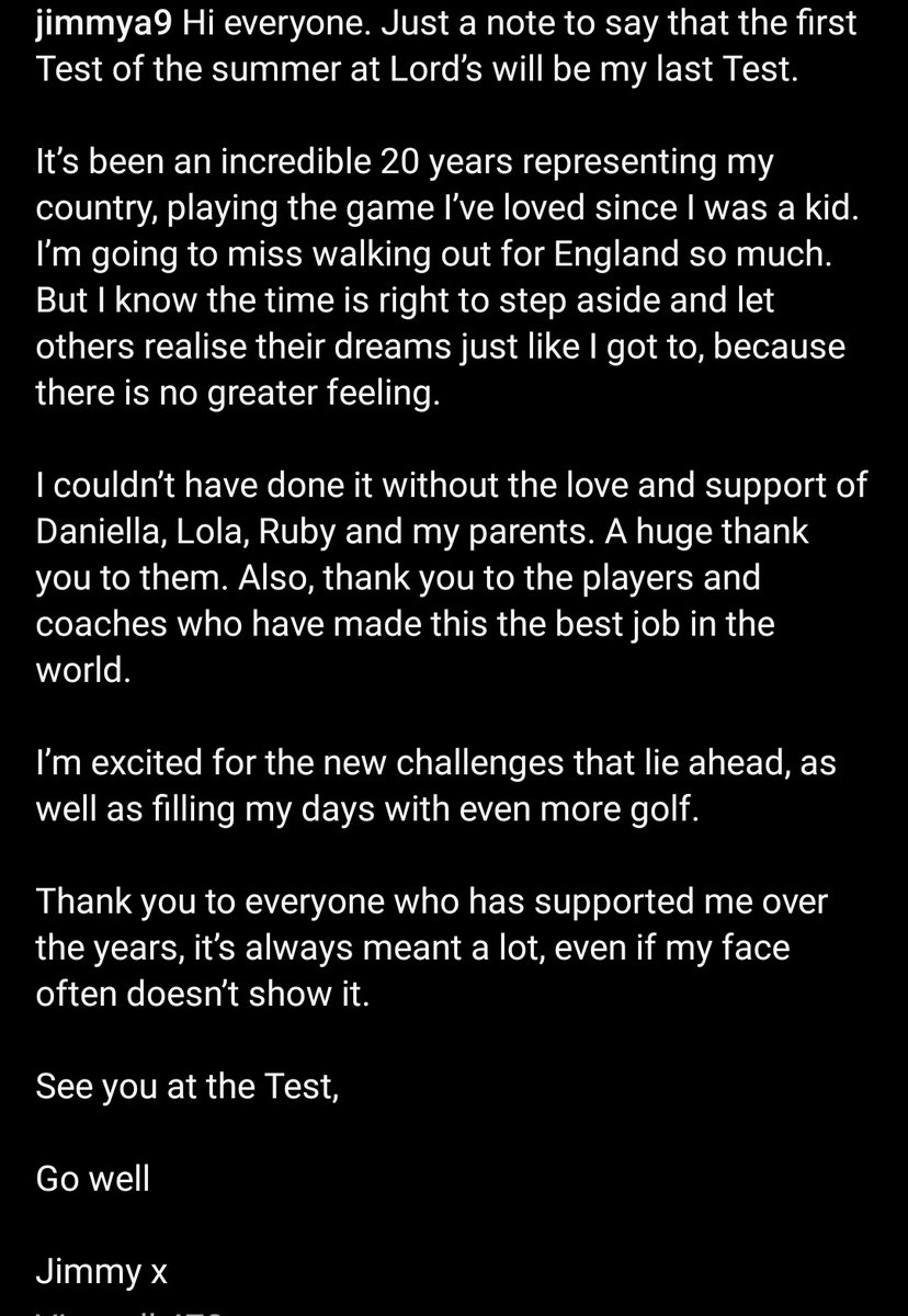 James Anderson has announced his retirement..!!

James Anderson to retire from Test cricket after Lord’s Test against West Indies

#JamesAnderson #England #TestCricket