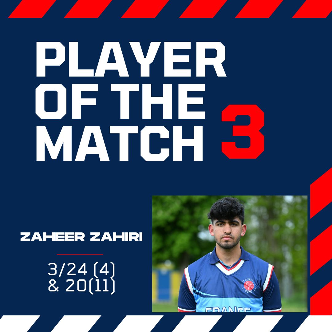 Félicitations à Zaheer Zahiri pour sa performance de Joueur du Match lors du Match 3 de la Coupe Mdina ! 🌟 Exceptionnel avec le ballon et décisif avec la batte, il a joué un rôle crucial dans la victoire palpitante de la France. #FranceCricket