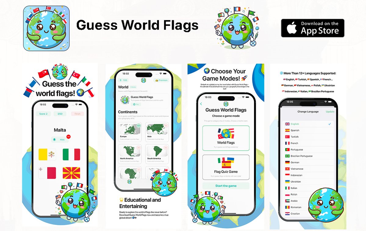 Guess World Flags - Massive Upgrade & Redesign
apps.apple.com/us/app/guess-w…

#buildinpublic #indiedev #indie #developer #ios #iosdev #app #apps #iosapp #solo #solodev #flutter #appstore