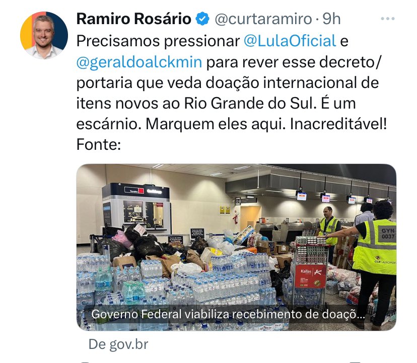 Bora pressionar @LulaOficial e @geraldoalckmin pra mudar o decreto/portaria.
Os gaúchos merecem produtos novos, produtos de higiene pessoal TEM quer ser NOVOS!