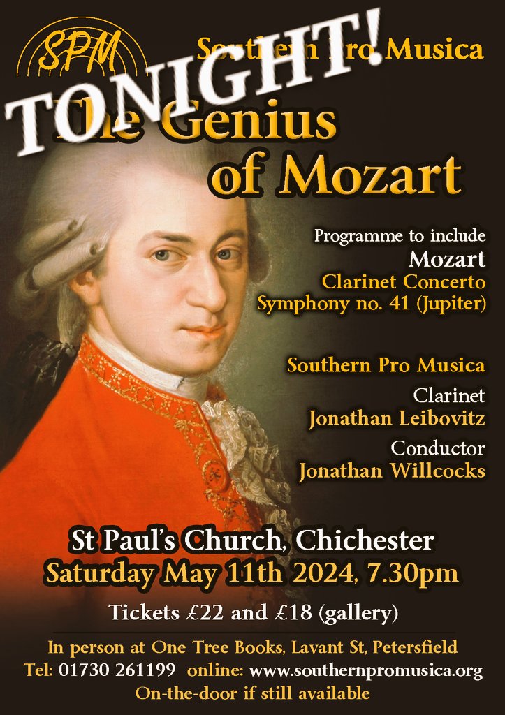 SouthernProMus's tweet image. It&apos;s a lovely spring day for a concert! Join us tonight at St Paul&apos;s Church for an evening of Mozart&apos;s music with the brilliant Clarinettist Jonathan Leibovitz.  @Willcocks_J @Chiobserver @PaulSpicer6 @GuildfordChoral