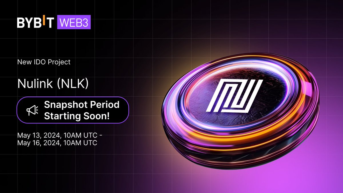 ⏰ IDO Subscription Closing Soon! @NuLink_ ✅ Bybit Wallet: 300USDC (Ethereum Chain) 📆 Subscription: May 9, 10AM UTC - May 13, 2024, 10AM UTC 📷 Snapshot: May 13, 10AM UTC - May 16, 2024, 10AM UTC 📢 NLK/USDT Bybit Listing on May 16, 2024, 10AM UTC 👉