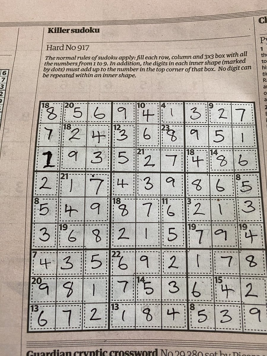 After 3 weeks of failure I finally cracked the Saturday Guardian killer sudoku again