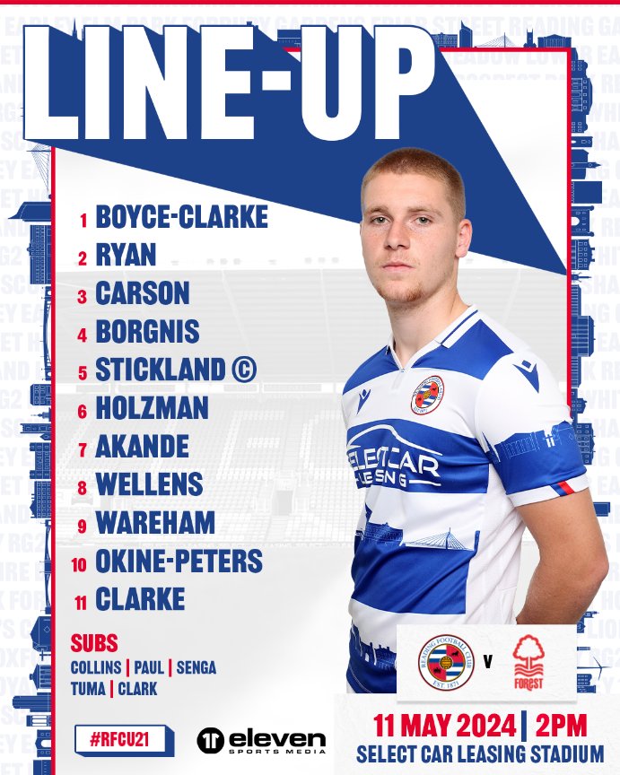 🔢 𝐓𝐄𝐀𝐌 𝐍𝐄𝐖𝐒 1️⃣ Change from last weekend, as John Clarke returns to start this afternoon! 🔄 #RFCU21 | #ReadingFC