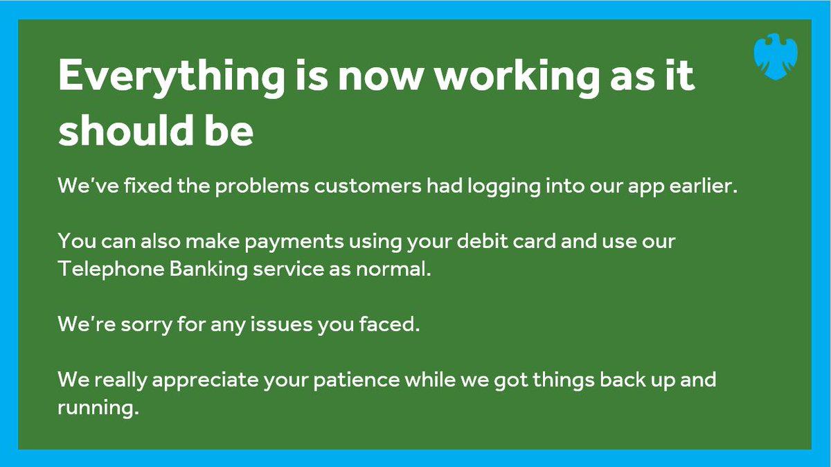 For updates on how all of our services are working, visit status.uk.barclays