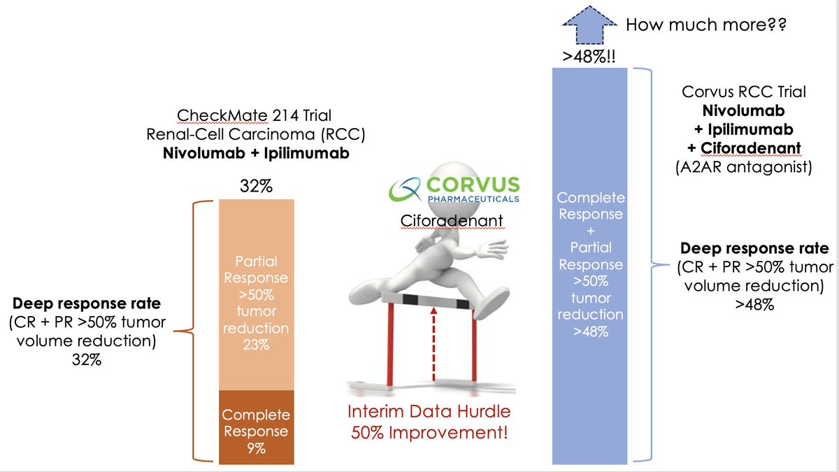 Pictures always help!

Just how good is $CRVS interim data for its Phase 2 #A2AR antagonist #Ciforadenant data in combo w/ #Nivolumab + #Ipilimumab?  Really good!
It is at least a 48% deep response rate, which means even higher!  Market is not pricing this
nejm.org/doi/full/10.10…