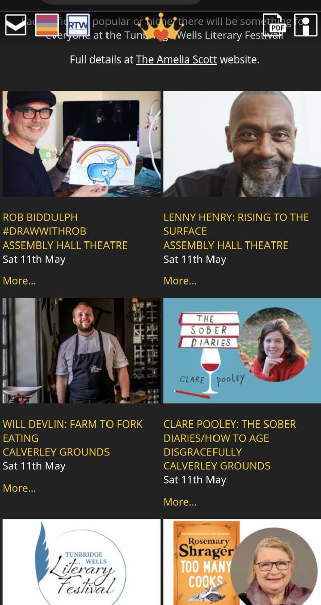 Today, my #TWLitFest journey returns to the @ahttw for Lenny Henry, who's being interviewed by Clive Myrie. 

But there's a lot more going on today and tomorrow, including free stuff in Calverley Grounds, best look at @theamelia_tw website for details.