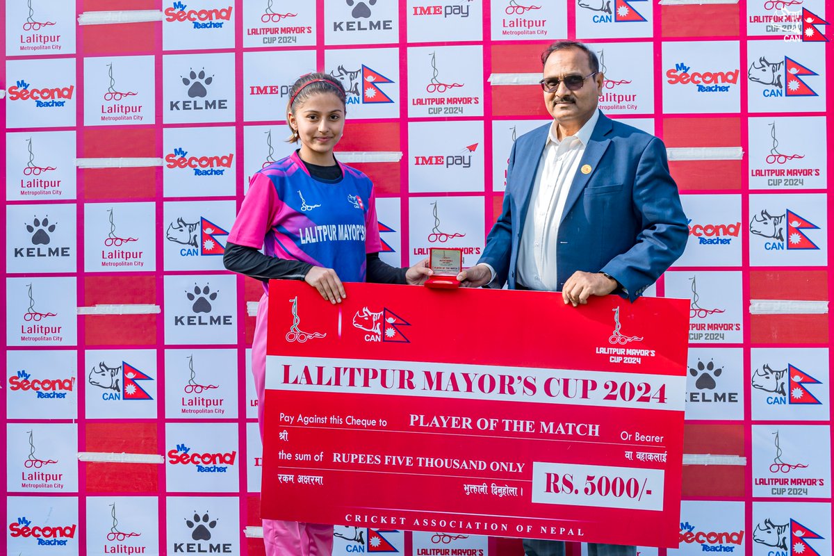 Kritika Marasini, for her hat-trick spell of 4/4, bags Player of the Match on day 1 of the Lalitpur Mayor's Cup 2024. 🏆

#HerGameToo | #WomensCricket | #NepalCricket