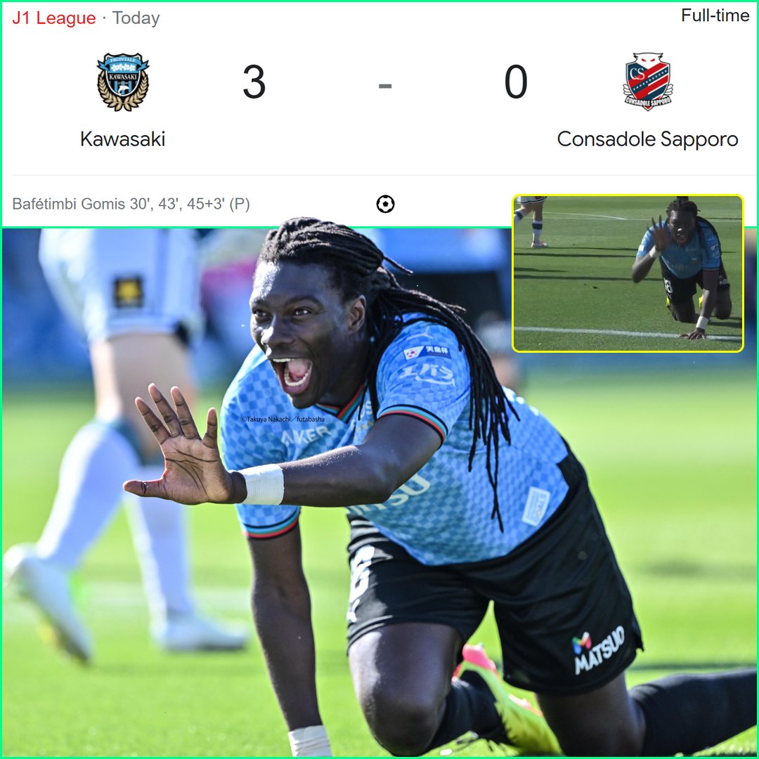 Bafetimbi Gomis cetak hattrick di pertandingan Liga Jepang antara Kawasaki Frontale vs Consadole Sapporo, dan ia melakukan selebrasi khas nya. #JLeague 

Ada yang masih ingat pemain ini?