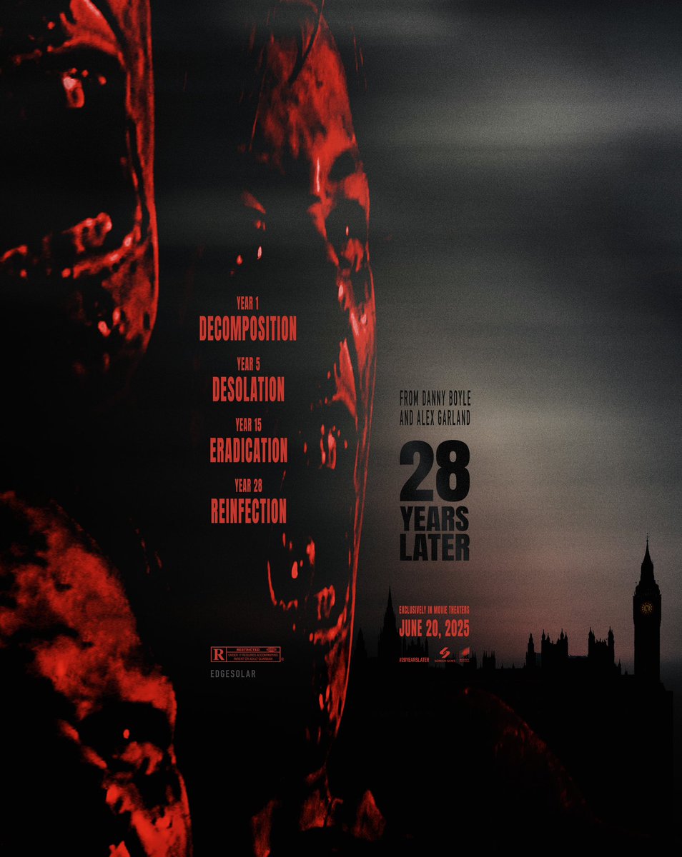 My teaser poster for 28 YEARS LATER.
Mark the date 📅 Rage virus is coming back on June 20, 2025.  #28YearsLater