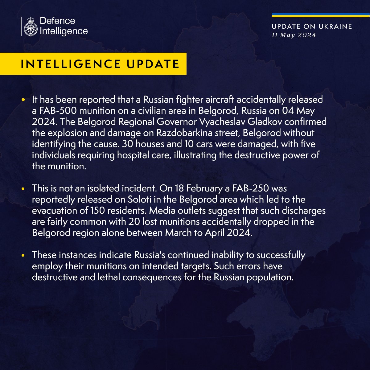 Latest Defence Intelligence update on the situation in Ukraine – 11 May 2024. Find out more about Defence Intelligence's use of language: ow.ly/UF3E50RCk21 #StandWithUkraine 🇺🇦