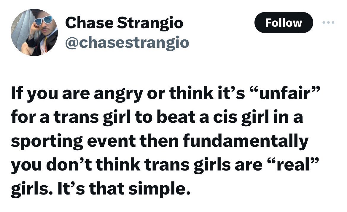Astounding how often militant trans activists tell the rest of us, ‘so what you’re saying is, trans girls aren’t real girls’. Yes, that’s exactly what we’re saying. Girls are being robbed of honours and opportunities by mediocre, uber-privileged, establishment-enabled boys.