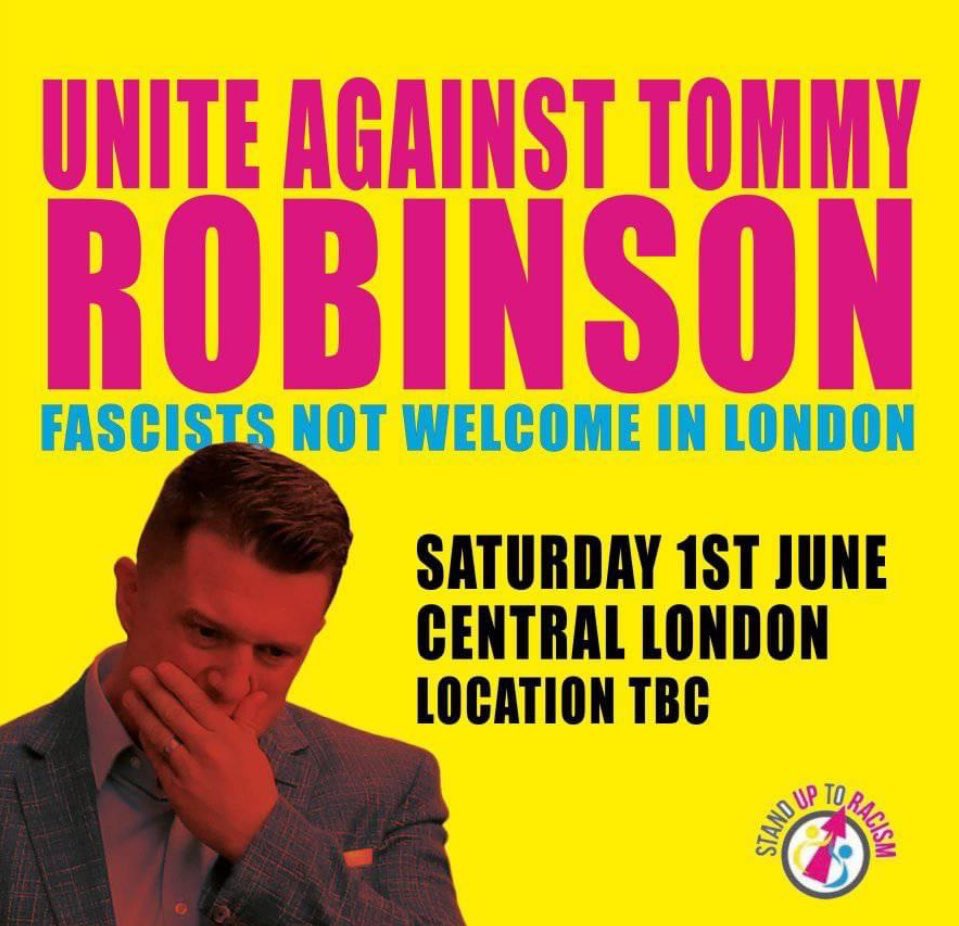Dr Louise Raw (@louiserawauthor) on Twitter photo Unite against Tommy Robinson and his fascist cohort.
LONDON 1 JUNE
Follow <a href="/AntiRacismDay/">Stand Up To Racism</a> and <a href="/uaf/">Unite Against Fascism</a> for updates Unite against Tommy Robinson and his fascist cohort.
LONDON 1 JUNE
Follow <a href="/AntiRacismDay/">Stand Up To Racism</a> and <a href="/uaf/">Unite Against Fascism</a> for updates