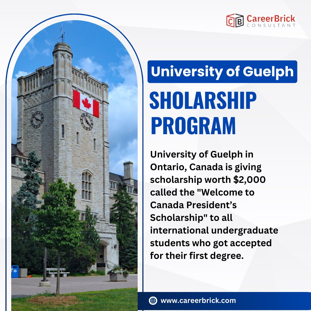 Scholarship Update!

The University of Guelph is offering Scholarships named 'Welcome to Canada President's Scholarship' for International Students. 

#scholarships #scholarshipupdate #scholarshipopportunities #universityofguelph #scholarshipscanada #scholarshipsincanada