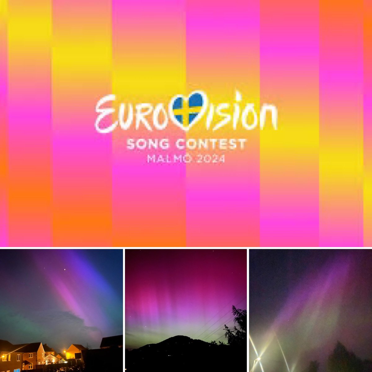Eurovisually's tweet image. We should be talking more about how @Eurovision and @SwedishSVT organised for their logo to be broadcast all over the sky last night. 

And the omens of the non-binary flag colours in the skies with @Bambiethug and #Nemo representing tonight! 

#Eurovision #Malmö2024