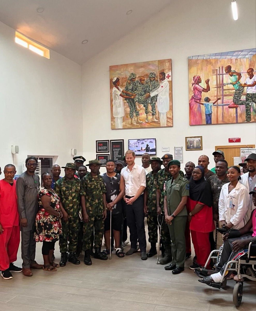 Prince Harry, the Duke of Sussex, visited the Military Hospital in Kaduna to meet injured Nigerian soldiers. Photo credit: nigerianstories/Twitter