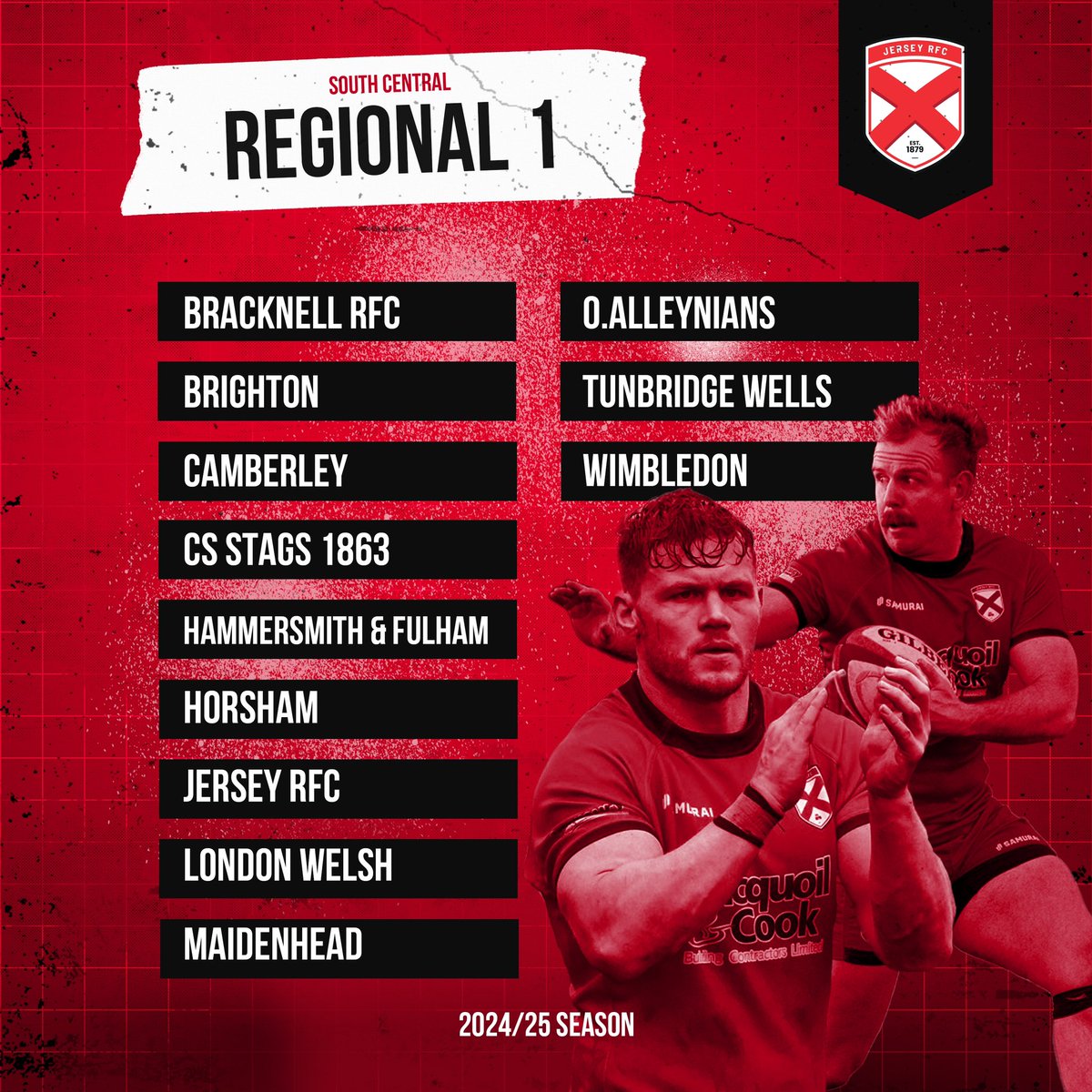 TEAMS CONFIRMED FOR 2024/25 SEASON

We come across some old friends and meet new ones as Regional 1 south Central is confirmed. 

What a league this is set to be 🔥

What’s the game you’re looking forward to the most ?￼

🏉🇯🇪