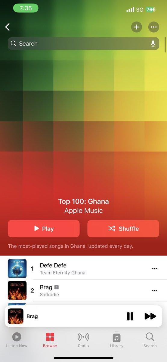 @sarkodie #BRAG is #2 on Top 100 songs in Ghana on Apple Music. Sarkodie is the only rapper in Ghana that can put rap on a machine driven chart like this. A solo rap song doing this among afrobeat songs is crazy. Landlord wait 🐐