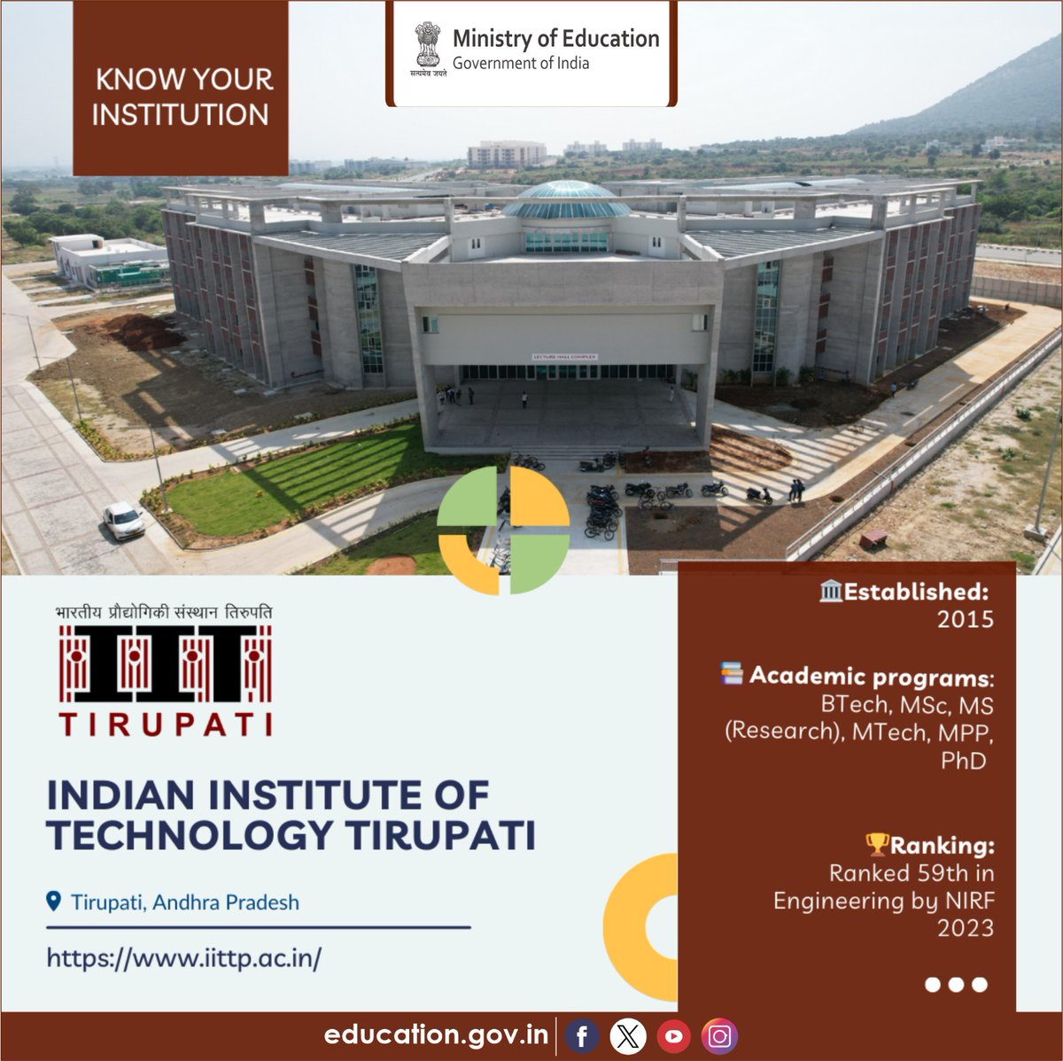 Know about the HEIs of India! Established in 2015, Indian Institute of Technology Tirupati (IIT Tirupati) has carved a niche for itself in the realm of technical education and research in India. Offering a diverse array of academic programs including BTech, MSc, MS (Research),