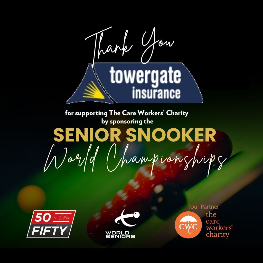 🎉Thank you to @towergate for your support at the #SeniorSnookerWorldChampionships taking place at The Crucible in Sheffield! We hope you have a fantastic day #Support #TheCWC #CWC #Care #CareWorker #Snooker #Sheffield #TheCrucible