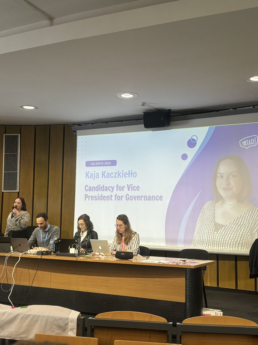 Our former President, <a href="/kajakaczkiello/">Kaja Kaczkiełło</a>, presenting her Candidacy for Vice President for Governance of <a href="/ESN_Int/">ESN International</a> for 2024/2025. 
Presenting her ideas in front of the General Assembly to lead a Network of 15,000 volunteers from Europe and beyond.
#Volunteers #THISisESN