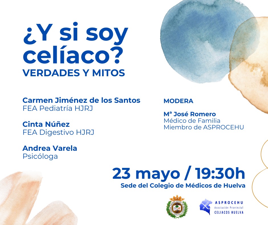 👥 La Asociación de Celíacos de Huelva (ASPROCEHU) desarrollará la jornada '¿Y si soy celíaco? - Verdades y Mitos' el próximo 23 de mayo a las 19.30 horas en la sede del <a href="/comhuelva/">Colegio de Médicos de Huelva</a>. 

🥎Además, el próximo 1 de junio realizarán su I Torneo Solidario de Pádel.