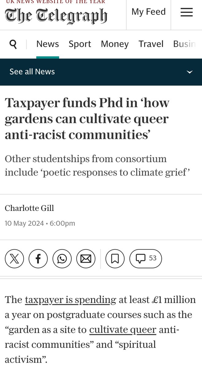 How did it get to this? 👇 The taxpayer is spending at least £1 million a year on postgraduate courses such as the “garden as a site to cultivate queer anti-racist communities” and “spiritual activism”.