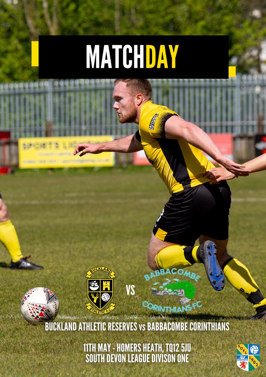 ⚽️ | It’s Matchday! 𝙍𝙚𝙨𝙚𝙧𝙫𝙚𝙨 𝘼𝙘𝙩𝙞𝙤𝙣 🗓 Saturday 11th May 🆚️ Babbacombe Corinthians 🏆 @sdfl2020 Division One 🏟 Homers Heath, TQ12 5JU 💷 Admission £FREE ⏱️ 2:30pm KO 🍺🍔 Homers Bar, Kitchen & Treats open from midday. 📺 Live ⚽️ from 12:30! #UpTheBucks 🟡⚫️