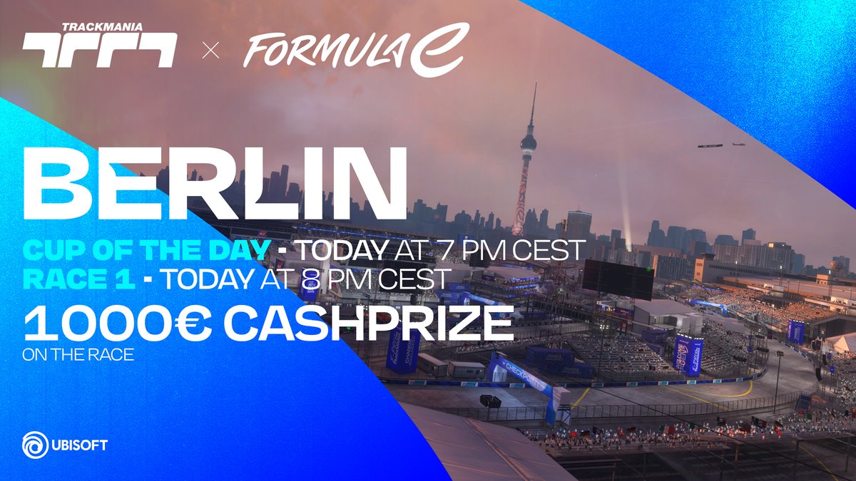 🇩🇪 RACE DAY 🇩🇪 The Berlin track will be unveiled today from 7 PM CEST, followed by the first race on the track at 8 PM CEST. Follow the races on Twitch ➡️ twitch.tv/trackmania