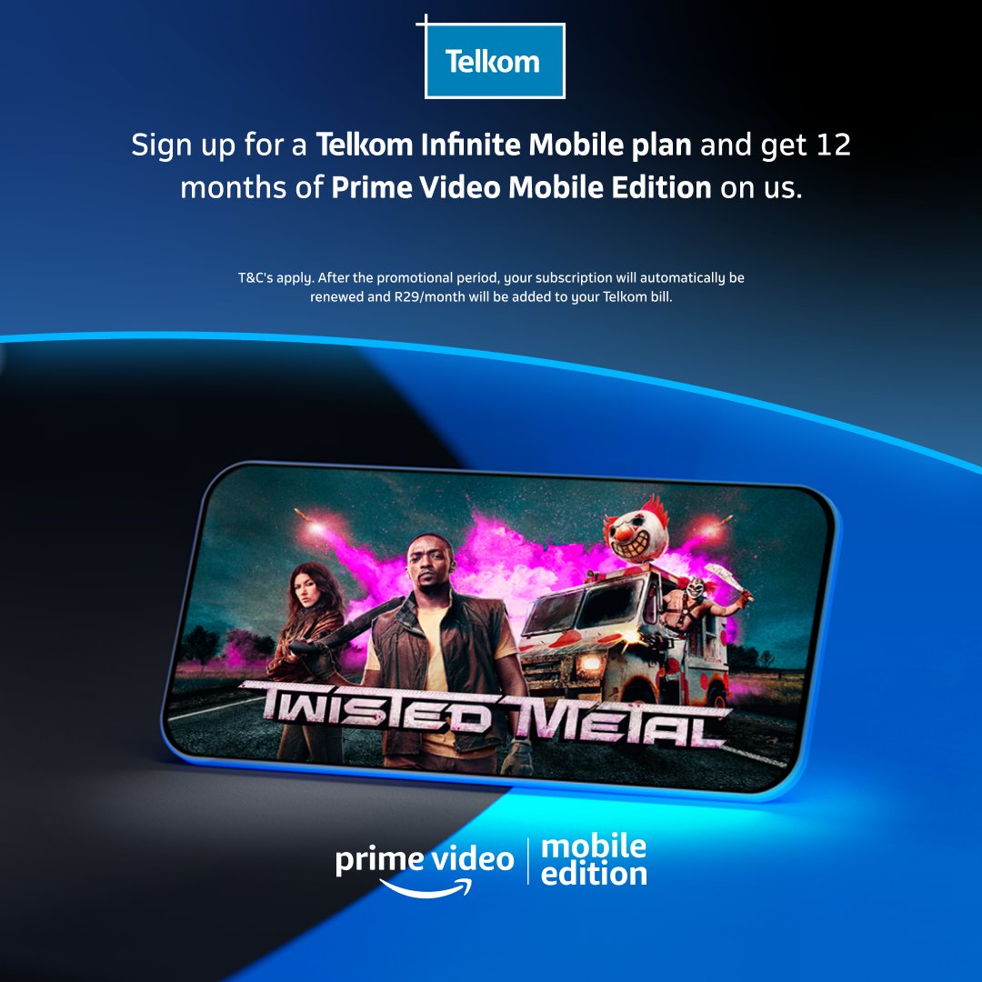 Brace yourself for an epic joy ride with 'Twisted Metal' on the Prime Video App! Sign up for our Infinite Mobile plan – and get 12 months of Prime Video Mobile Edition on us. 🔥📱 ​#TelkomxPrimeVideo ​ Dive into the action: bit.ly/3UBdiUX