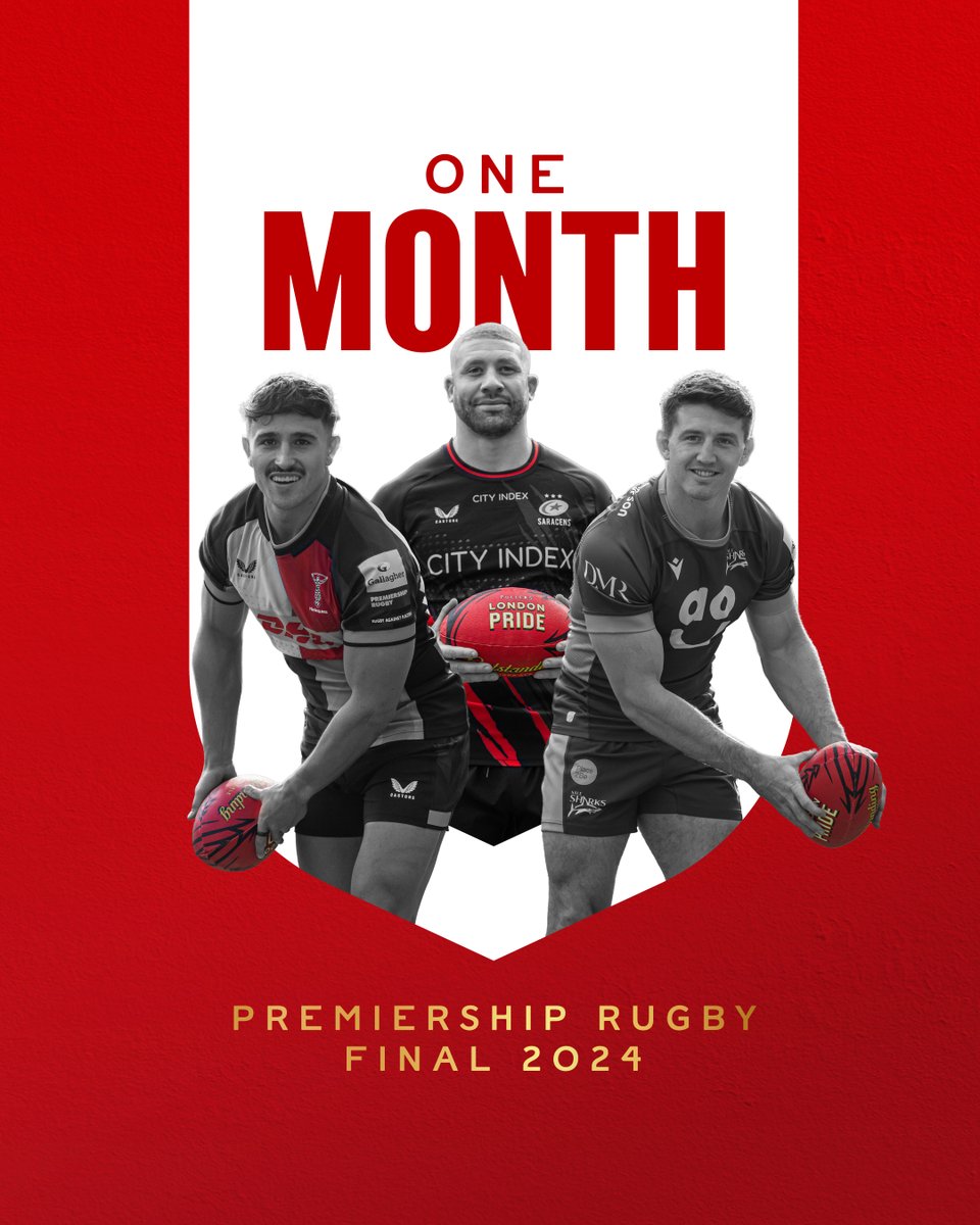 There's now only 1 month to go until we're back at Twickenham for the 2024 @premrugby Final! 🤩 🏉 🏟️ Double tap if you'll be joining us! 🍻 Ticket link below. 🔗 eticketing.co.uk/premiershiprug… #SupportWithPride