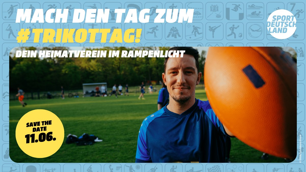 ⏰ Der Countdown läuft...in einem Monat ist #Trikottag! 🥳 Also tragt den 11.06. in den Kalender ein und holt das Trikot eures Vereins aus dem Schrank! 💪 Trikot anziehen​ 📸 Foto posten​ 📱 @sportDland verlinken und #Trikottag nutzen #Sportdeutschland #Trikottag