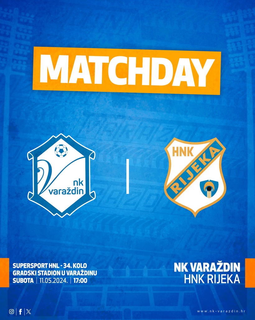 Danas u 17:00 očekuje nas utakmica 34. kola SuperSport HNL-a protiv HNK Rijeke. Sretno dečki! #nkvarazdin #ovojenasgrad
